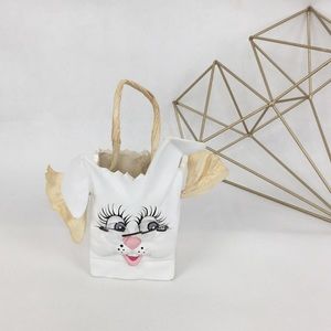 White Ceramic Bunny Rabbit Bag Easter Basket